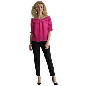 LOFT Hot Pink Fuchsia Textured Ruffle Neck Blouse
